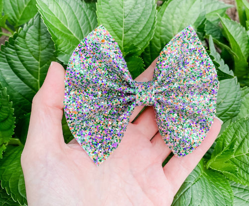 Green Purple Kisses Glitter Mix Bow Headband | Hair Clip