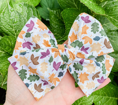 Fall Leaves Hand Tied Fabric Bow Headband | Hair Clip