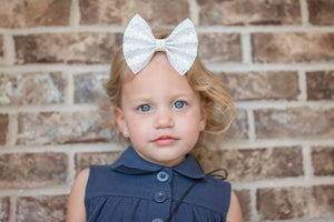 Frosted White Glitter Bow Headband | Hair Clip